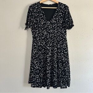 🦋 Black White Floral Mini Dress Stretch Comfy Casual Spring XL XXL